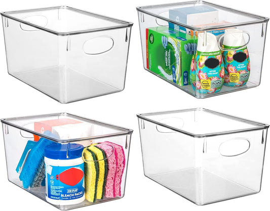 ClearSpace Clear Plastic Storage Bins With lids – Perfect Kitchen Organization or Pantry Storage – Fridge Organizer, Cabinet Organizers, Home Organization - 4 Pack