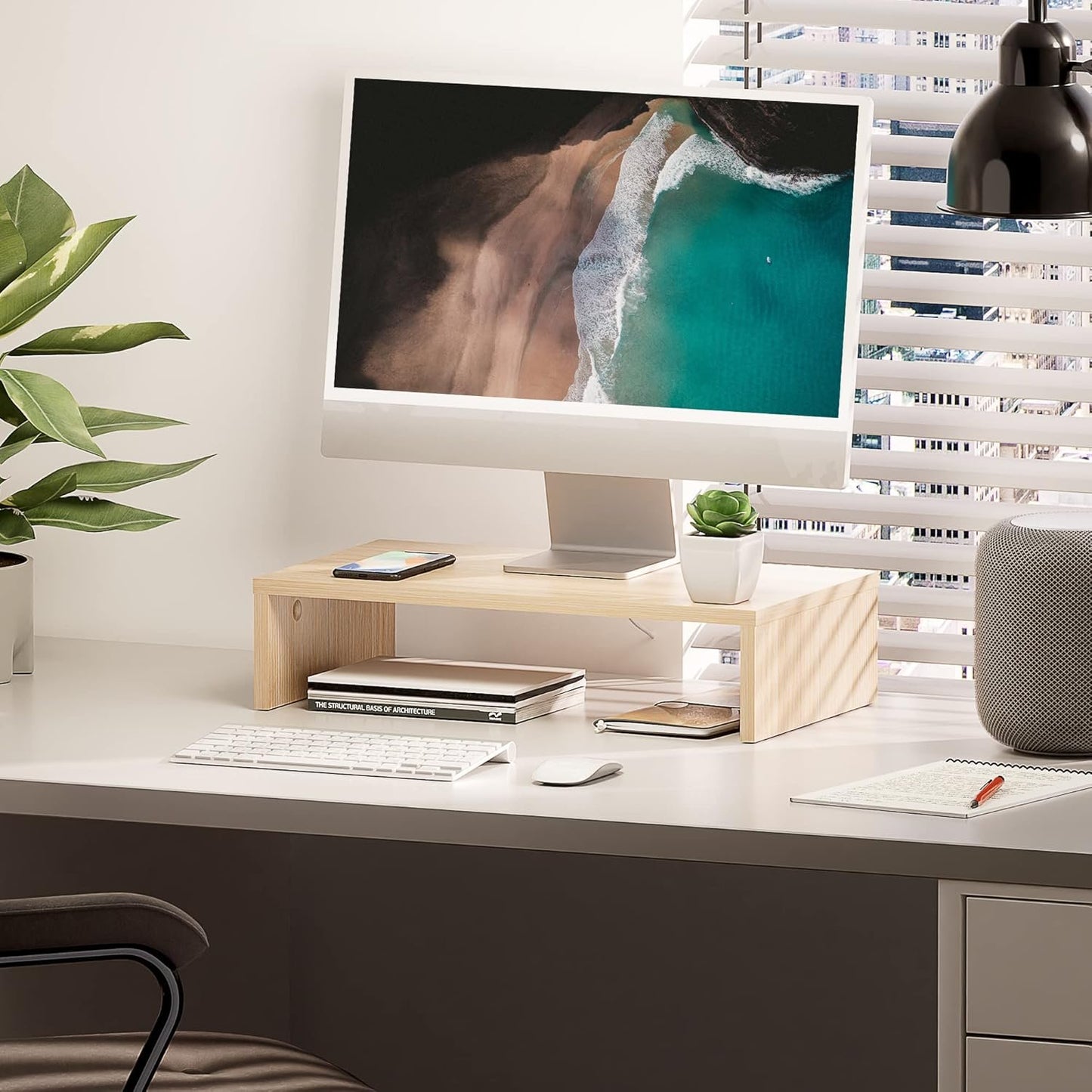 FITUEYES Computer Monitor Riser 16.7 inch Laptop Stand Save Space Desk Organizer with Keyboard Organizer Space (Oak)