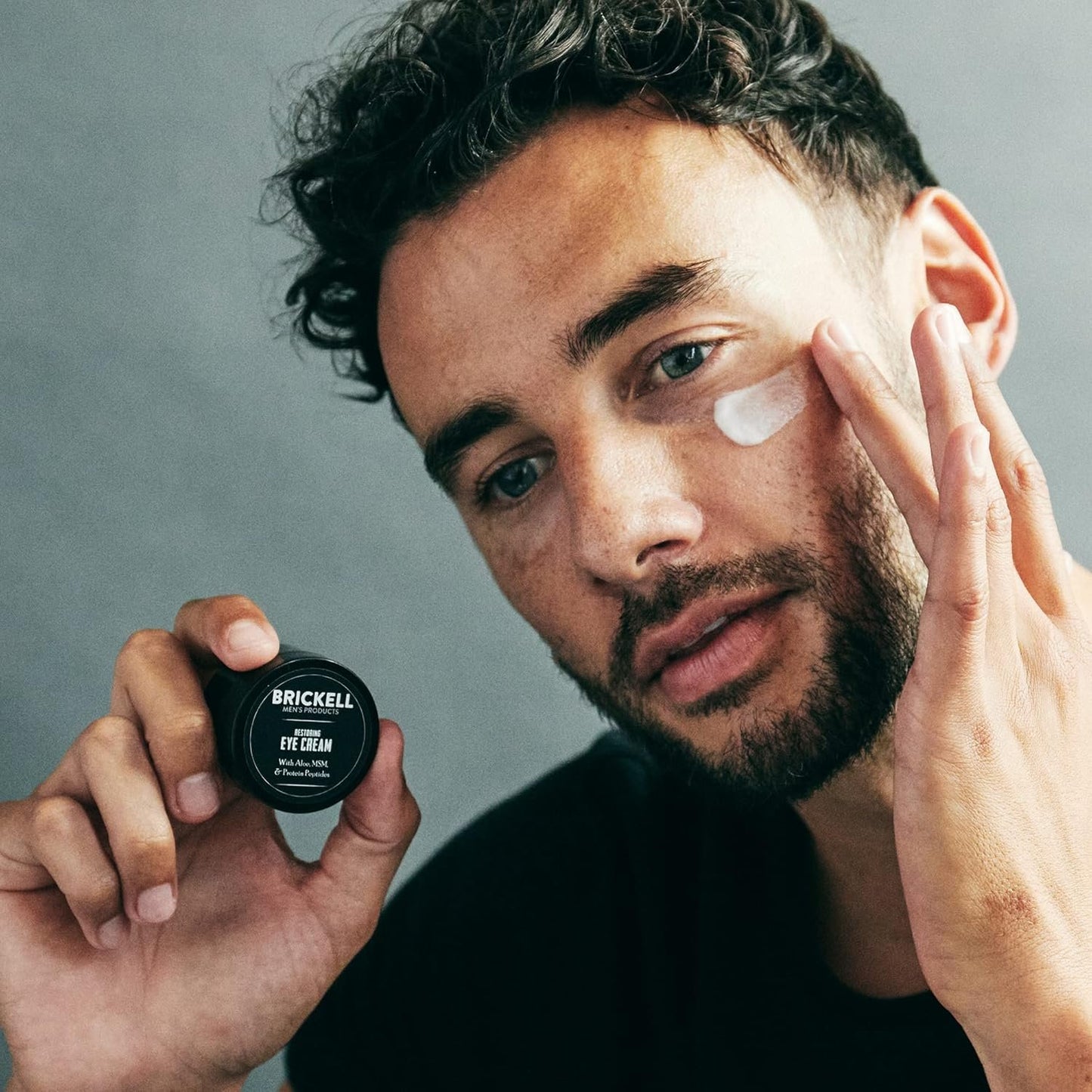 Brickell Men's Restoring Under Eye Cream for Men, Natural and Organic Anti Aging Eye Balm For Puffiness, Wrinkles, Dark Circles, Crows Feet and Under Eye Bags, 0.5 Ounce, Unscented