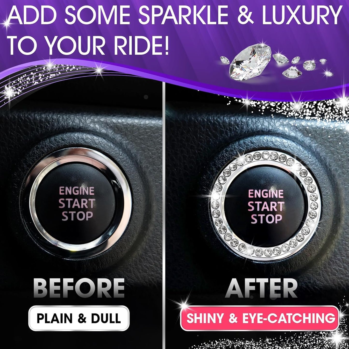 Bling Car Decor SD-1003 Crystal Rhinestone Car Bling Sticker Ring Emblem, Auto Start Engine Ignition Key & Button Bling, by (Silver) by