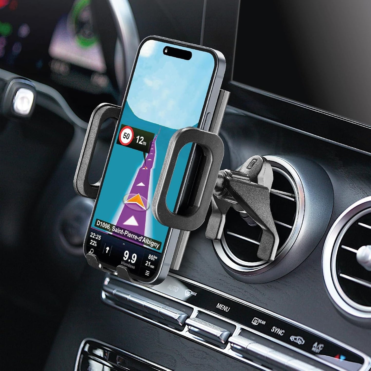 cellularline - Hug Fit - Smartphone holder for car - Attachment to the air vents - Universal Compatibility - Black