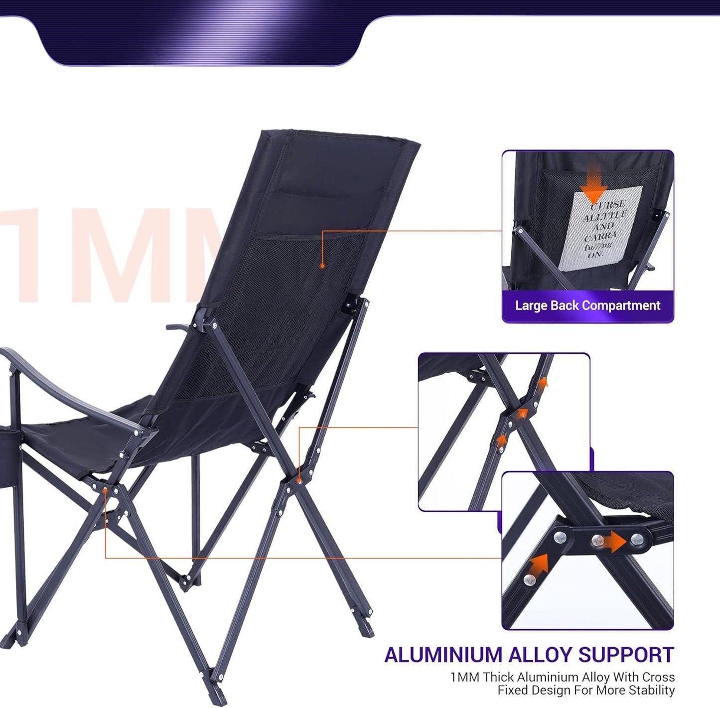 Nice C Lawn Chairs, Outdoor Chair, Camping Chair, Chaise de Camping, Patio Chair, Folding Chair, High Back Camping Chair, High Back Lawn Chair, Compact Chair with Cup Holder & Carry Bag (1-P Black)