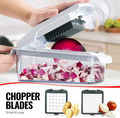 Kisfam Vegetable Chopper（Upgrade）, Onion Chopper Mandolin Slicer Cutter Dicer, Veggie Chopper with 4 Blades, Container for Salad Potato Carrot Garlic, Vegetable Cutter Kitchen Tools & Gadgets