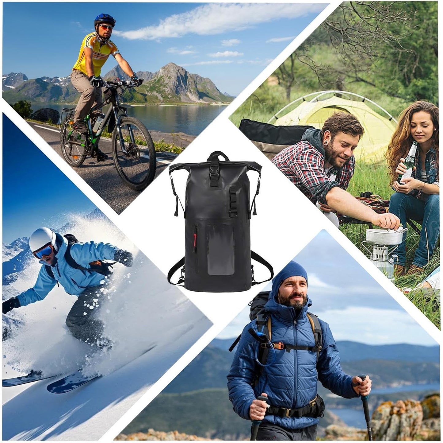 Dry Backpack, Waterproof Bags Backpack, 11.02x6.3x25.98 Inches Large Capacity Portable Storage, Camping Gear Bag for Swimming, Kayaking, Boating, Beach and Outdoor Travel, Black, Refer to description