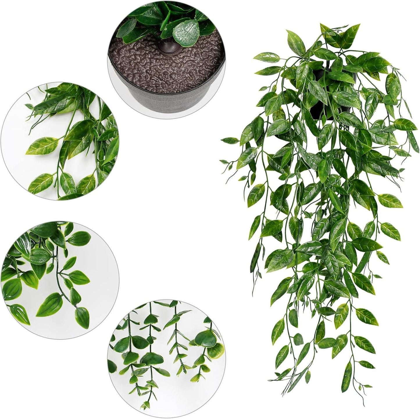 Dremisland 3Pcs Artificial Hanging Plants-Artificial Hanging Plants Potted Greenery Decor-Eucalyptus Mandala Snow Pea Vine in Pot Plants for Office Farmhouse Home Indoor Outdoor Decor