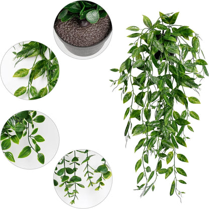 Dremisland 3Pcs Artificial Hanging Plants-Artificial Hanging Plants Potted Greenery Decor-Eucalyptus Mandala Snow Pea Vine in Pot Plants for Office Farmhouse Home Indoor Outdoor Decor