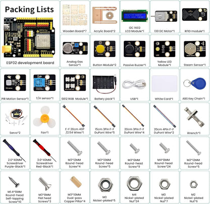 KEYESTUDIO ESP32 Smart Home Starter Kit for Arduino and Python, Electronics Home Automation Coding Kit, Wooden House DIY Sensor Kit STEM Educational Set for Adults Teens 15+