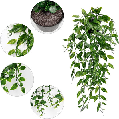 Avoik 3Pcs Artificial Hanging Plants-Artificial Hanging Plants Potted Greenery Decor-Eucalyptus Mandala Snow Pea Vine in Pot Plants for Office Farmhouse Home Indoor Outdoor Decor
