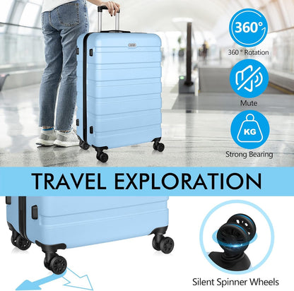 Luggage Sets 3 Piece AnyZip PC ABS Hardside Suitcase with 4 Universal Wheels TSA Lock Carry On 20 24 28 Inch (Light Blue)