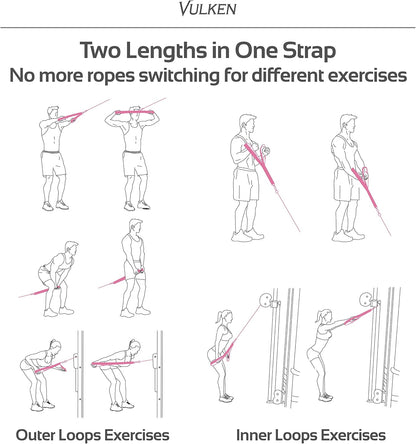 Vulken Tricep Rope Cable Attachment. 24 Inch & 17 Inch Two Lengths Built in One Pull Down Rope