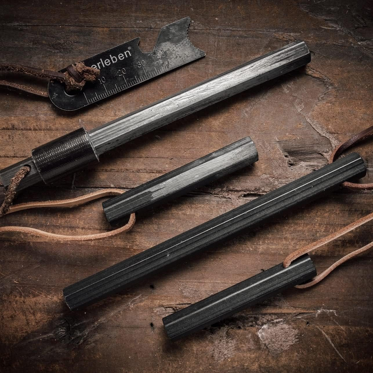 Überleben Hexå Ferro Rod Fire Starter for Survival w/Multi-Tool Fire Striker, Lanyard - 6" Long, 1/2" Thick Hexagon Fire Steel, 20,000 Strikes - Waterproof Flint and Steel - Camping Fire Starter Rod