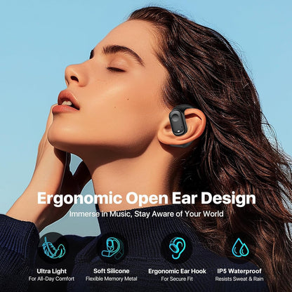 Wireless Earbuds, Open Ear Headphones Over-Ear with Earhooks Touch Control 14.2mm Speakers Ear Buds IP5 Waterproof Sport Bluetooth Earphones 40H Playback LED Power Display Headset for Work Running