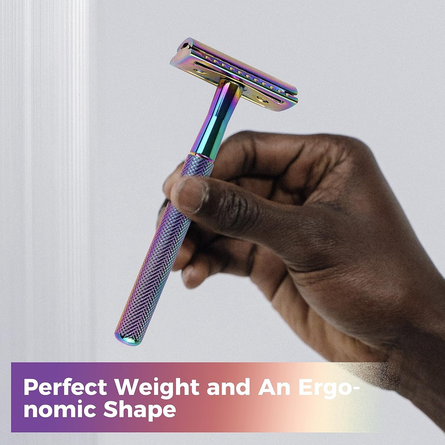 Zomchi Double Edge Safety Razor – Shaving Razor for Women and Men with 5 Blades – Plastic-Free Metal Safety Razor Blades – Superb Rainbow Effect Women Shaver – Reusable and Recyclable