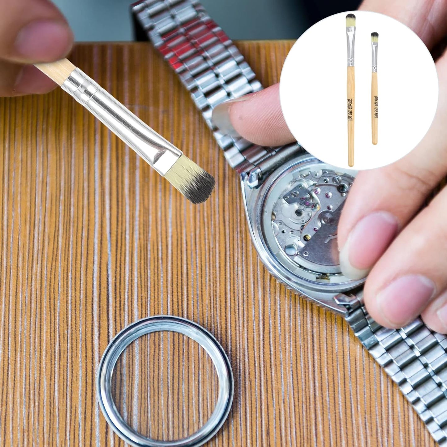 TEMPNAP 2Pcs Part Cleaning Brush for Watch Repair Soft Bristles Watch with Comfortable Handle Essential Accessories for Watchmakers and Repair