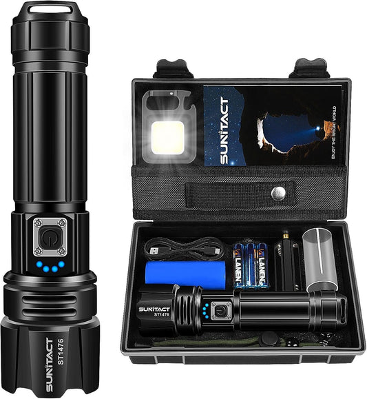 Flashlight Rechargeable, Sunitact Led Flashlights 990000 Lumens Flash Light, Brightest Flashlight Powerful XHP70.2, Tactical Flashlight Military High Power Flashlight Super Bright, for Camping Hiking