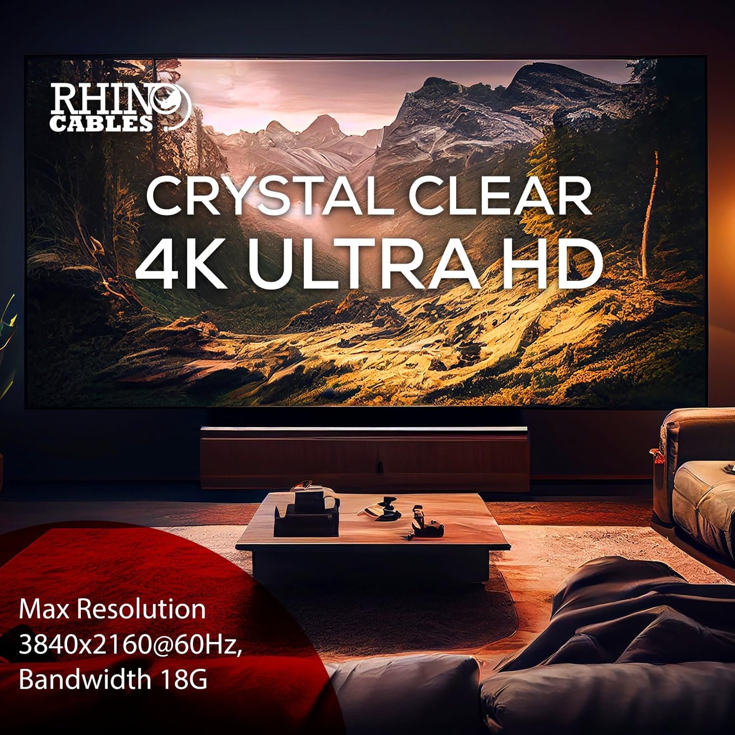 rhinocablesÂ® OFC HDMI 4K 1.4 Ultra HD HDR Smart High Speed Cable with Ethernet Oxygen Free Copper Blue (3m)