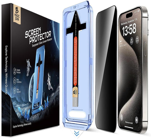 MAGIC JOHN 2 Pack for iPhone 15 Pro Max 6.7 inch Privacy Glass Screen Protector, Auto Dust-Elimination Installation, Bubble Free, HD Clear, Easy Installation