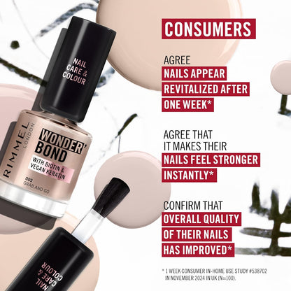 Rimmel Wonder'bond Care+Color Nail Polish, 007 Cappuccino, Regenerates Nails, with Biotin and Vegan Keratin, Modulable, 12 ml