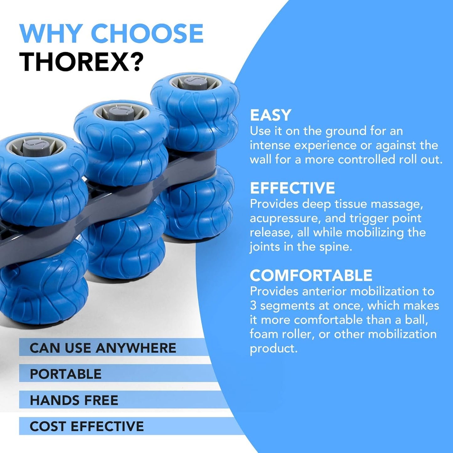THOREX Back Massager Chiropractor-Approved Back Roller and Body Roller for Muscles Deep Tissue, Heated Body Massager and Self Massage Tool for Pain Relief and Recovery Ideal for Men and Women