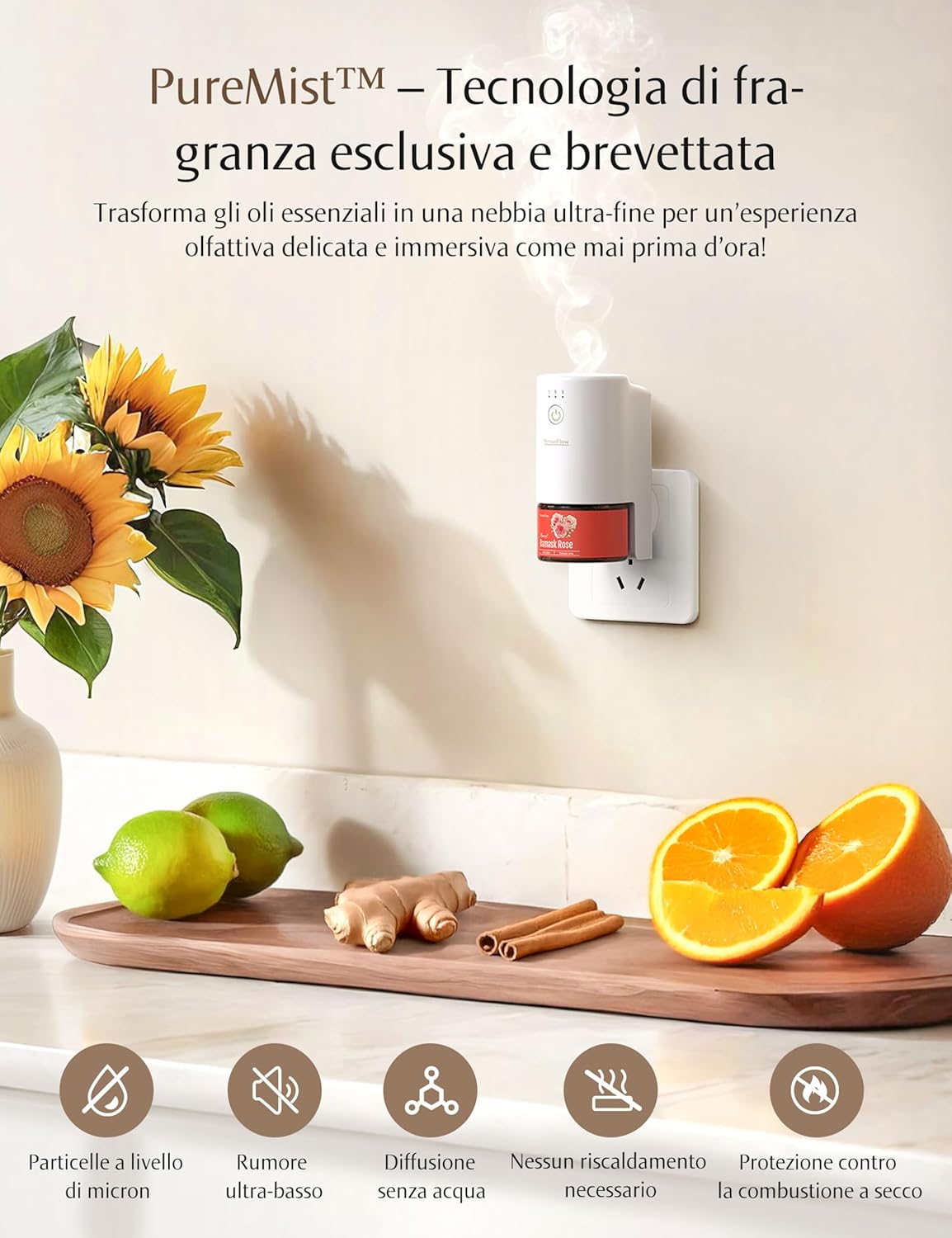 SenseFlow SF101S Wi-Fi Essential Oil Diffuser - Ultrasonic Waterless Air Freshener for Rooms, 100% Vegetable, Aroma 120 Days, LED, Ideal for Home, Hotel and Studio - Jasmine Drops