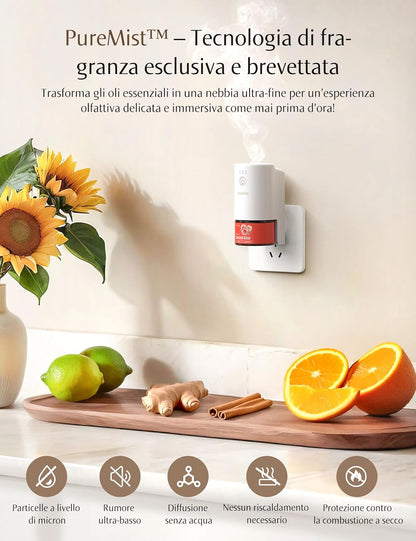 SenseFlow SF101S Wi-Fi Essential Oil Diffuser – Ultrasonic Waterless Air Freshener for Rooms, 100% Vegetable, Aroma 120 Days, LED, Ideal for Home, Hotel and Studio – Capri Orange