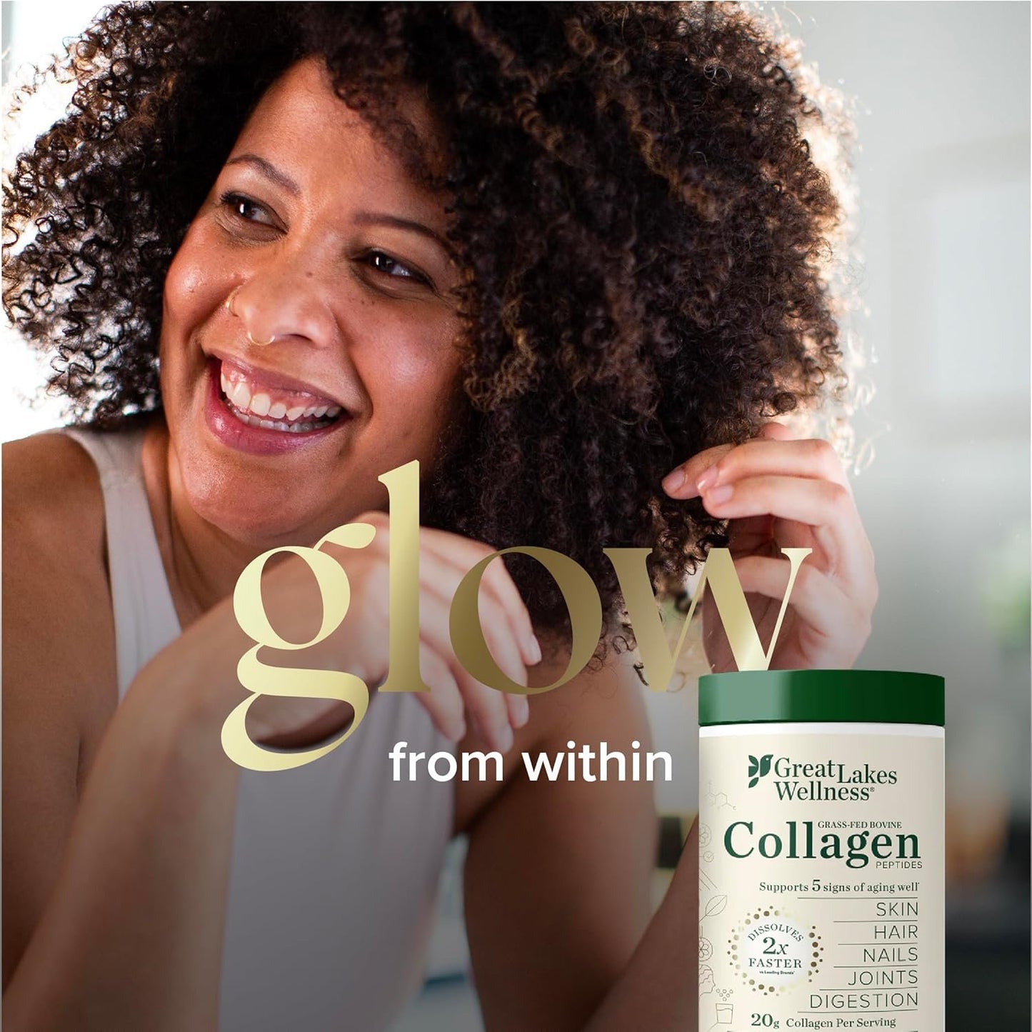 Great Lakes Wellness Collagen Peptides Powder - Unflavored - Quick Dissolve Hydrolyzed, Hormone & Antibiotic Free, Non-GMO, No Preservatives - 454g