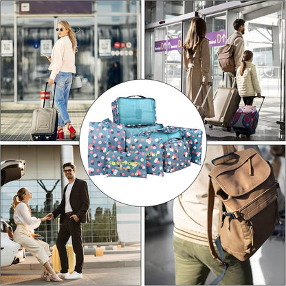 Coolzon Travel Suitcase Organizer Set of 8 Pieces, Perfect Storage Cubes Travel Luggage Organizer for Clothes, Cosmetics, Shoes, Underwear, Blue Flowers