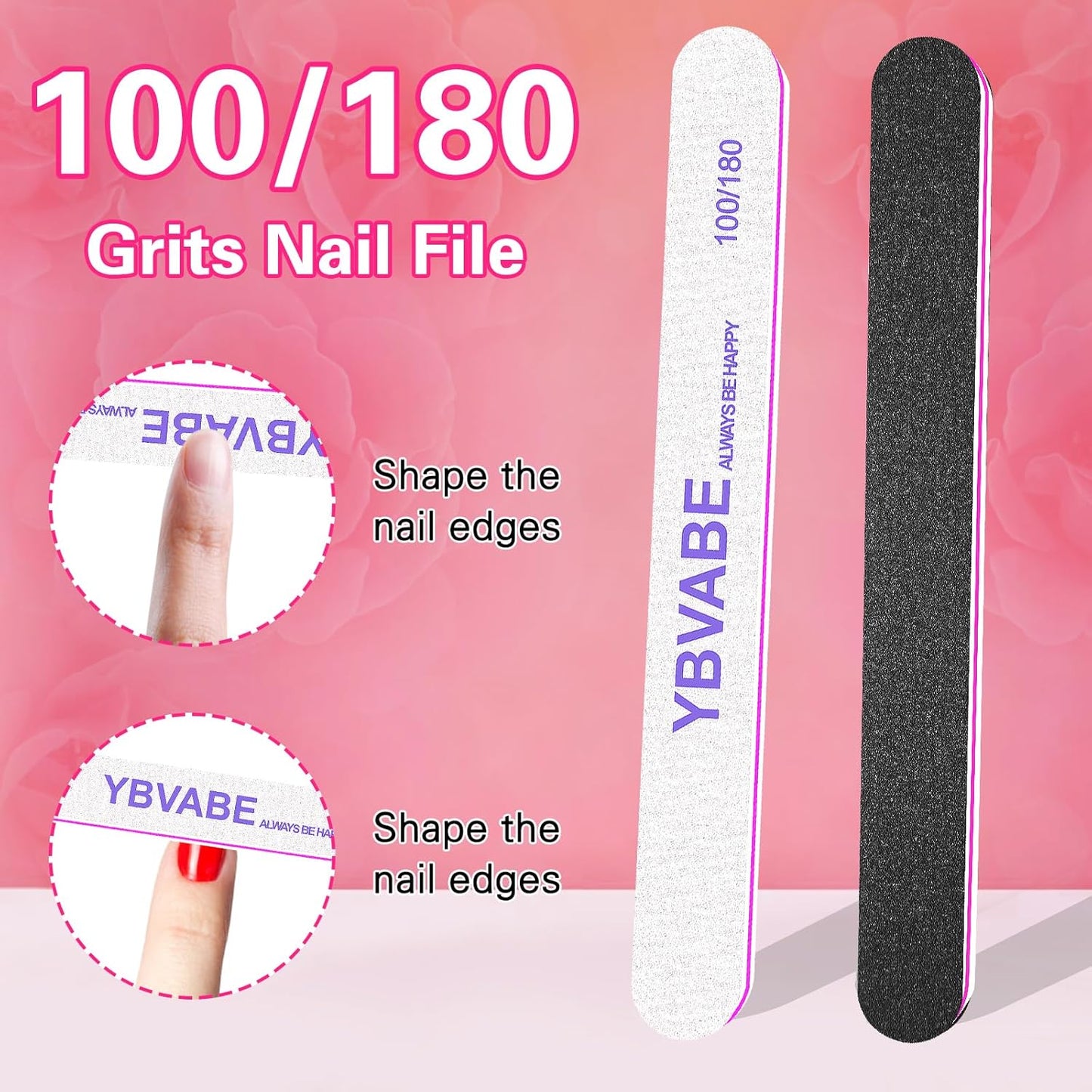 YBVABE Nail Polish Remover Kit - Complete Nail Care Solution for Fingernails & Toenails - Includes Professional Nail Clips - Nail Cotton Pads - Nail File Grits 100/180 - Cuticle Pusher & Nail Brush