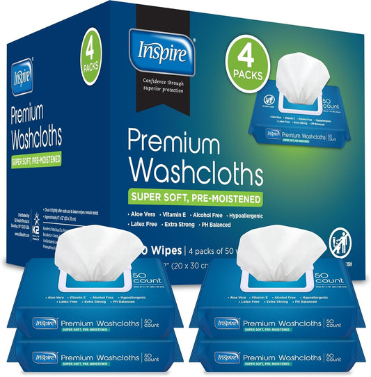 Inspire Adult Wet Wipes, Adult Wash Cloths, Adult Wipes for Incontinence & Cleansing for Elderly, 8"x12" (200 count)