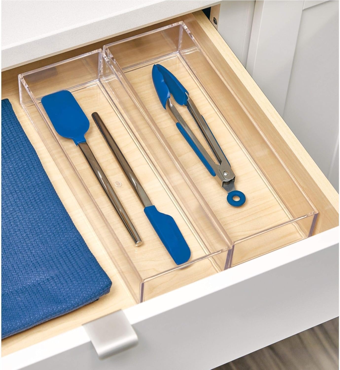 iDesign Clarity Drawer Organizer, Kitchen and Bathroom Organization Silverware, Spatulas, Gadgets, 4 x 12 x 2 Inches - Clear, Pack of 2
