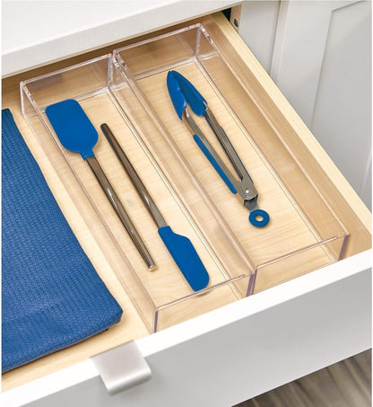 iDesign Clarity Drawer Organizer, Kitchen and Bathroom Organization Silverware, Spatulas, Gadgets, 4 x 12 x 2 Inches - Clear, Pack of 2
