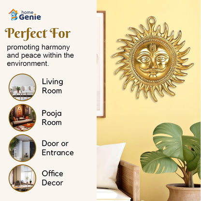 Home Genie "Brass Surya Wall Hanging | Sun God Wall Decor for Home & Office | Positive Energy & Vastu Correction