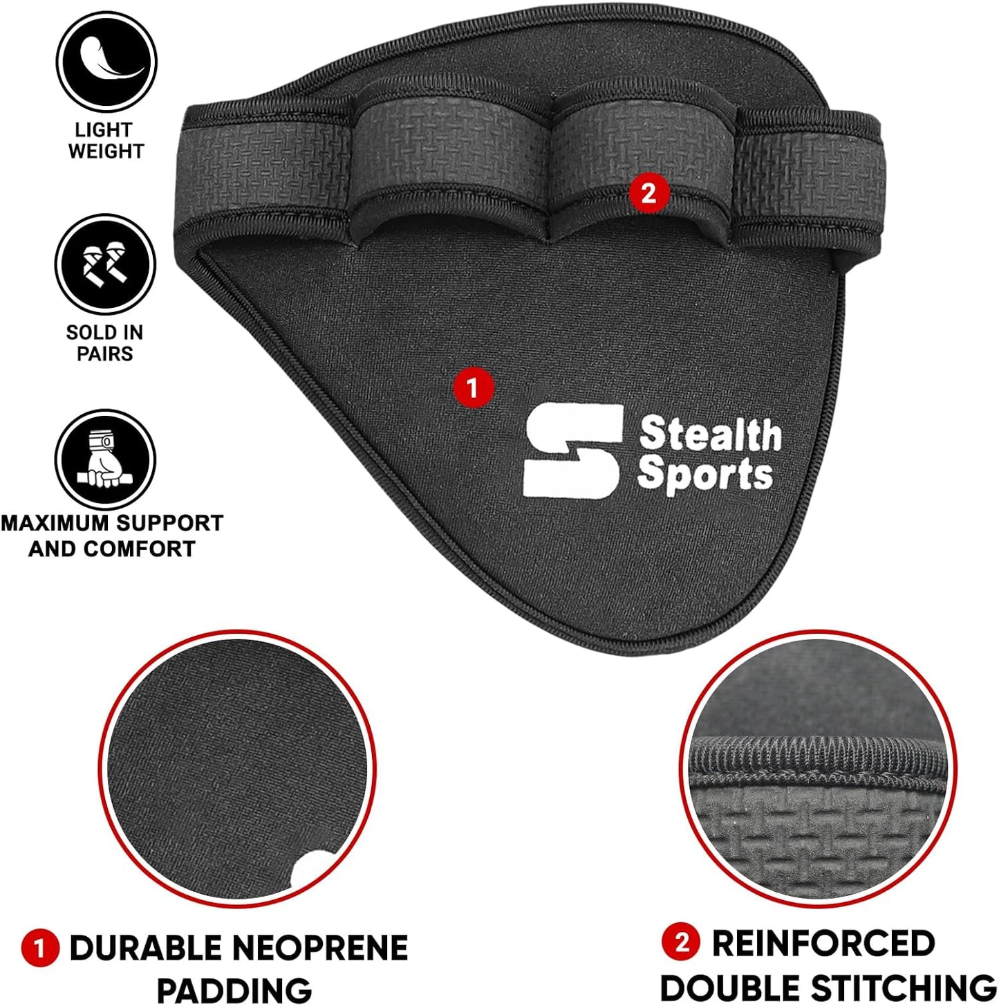 Stealth Sports Weight Lifting Gym Grip Pads Prevents Callus Tears - Non-Slip Neoprene Pull Up Bar Pads Substitute of Training Gloves – Calisthenics Fitness Weightlifting Grip Gloves