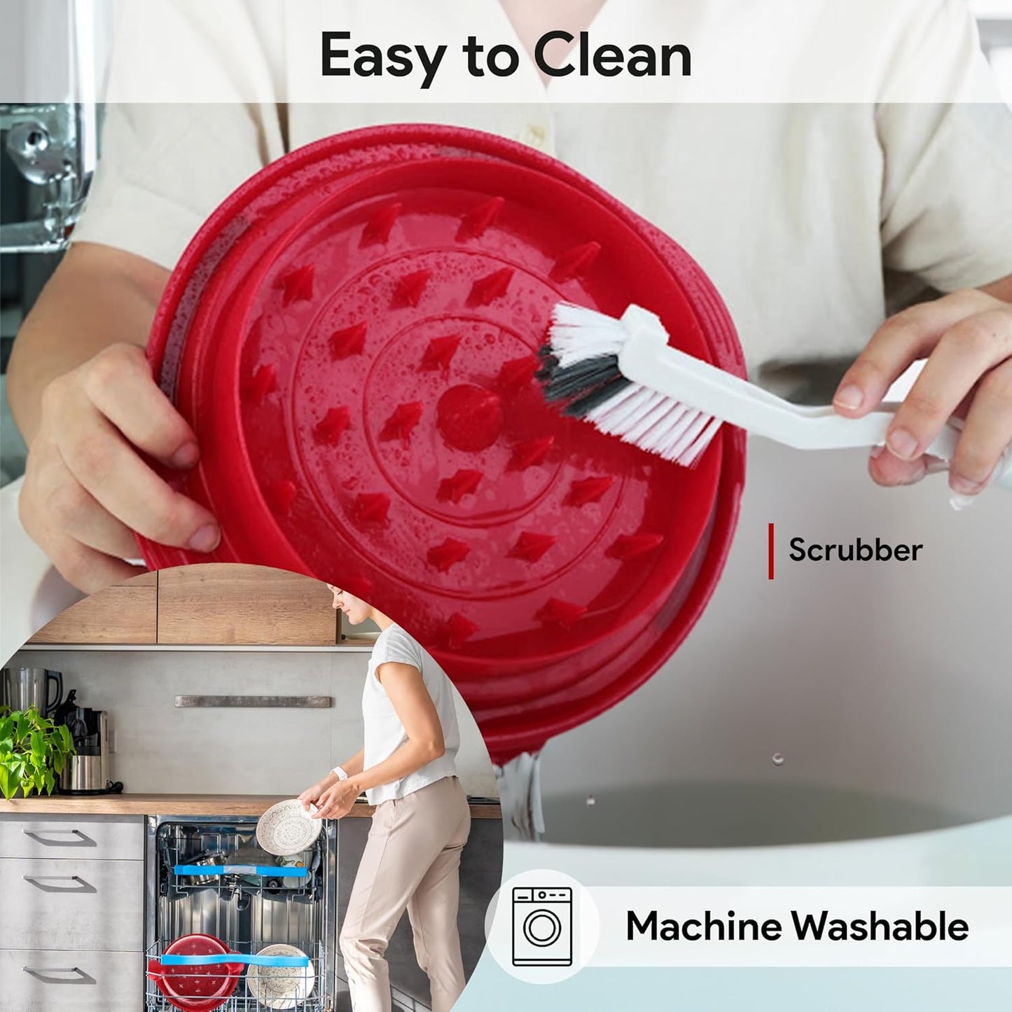 Rosecin Pro Chicken Shredder Tool Twist with Anti Slip Mat Tong and Brush, Meat Shredder, Kitchen Tools & Gadgets, Suitable for Pork Beef Chicken, Ergonomic Handle, BPA Free, Dishwasher Safe (Red)