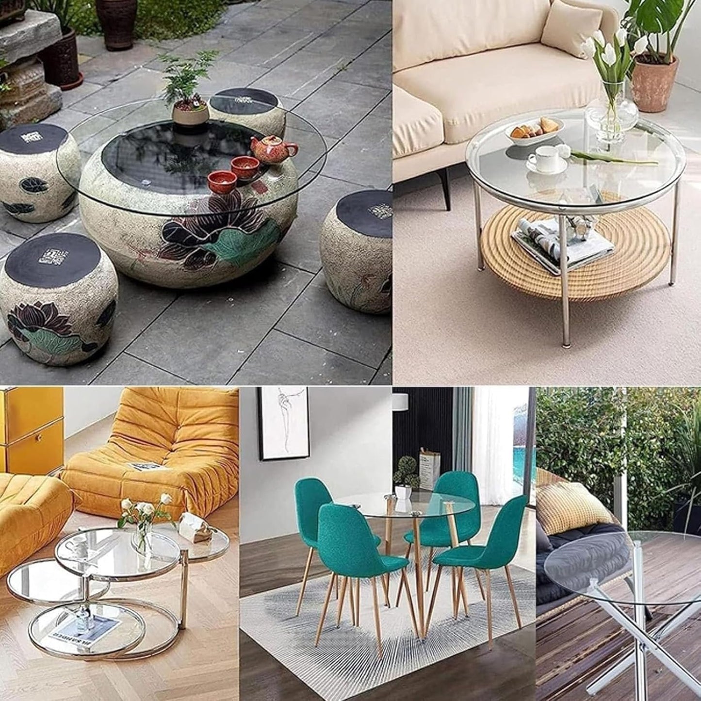 Beveled Glass Table Top, 1/2" Thick, Round Clear Tempered for Dining, Coffee Table, Home (40CM/16IN)