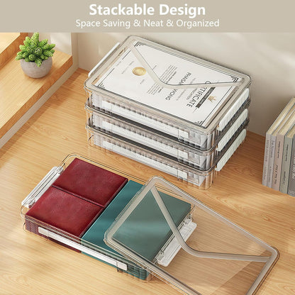SAYEEC Plastic Storage Box Clear Stackable Storage Bins with Lids and Handle Large Capacity Storage Containers File Protector Case Organizer Portable Project Case for A4 Paper Photo Scrapbook Document