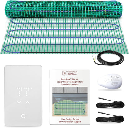 WarmlyYours Heated Floor Mat Kit 3 x 8 ft. - Electric Radiant Heating System for Fast, Even Warmth Under Tile, Stone - with nTrust 2.0 LED Touch Thermostat (TempZone Easy Mat)