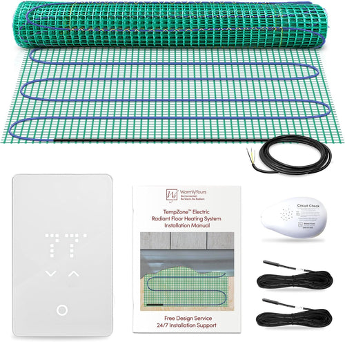 WarmlyYours Heated Floor Mat Kit 3 x 8 ft. - Electric Radiant Heating System for Fast, Even Warmth Under Tile, Stone - with nTrust 2.0 LED Touch Thermostat (TempZone Easy Mat)