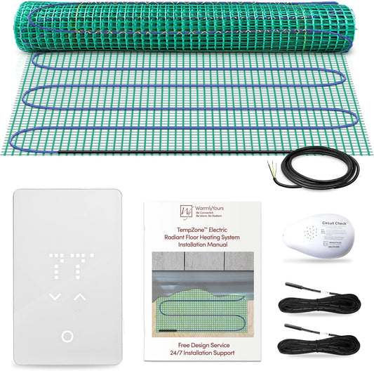 WarmlyYours Heated Floor Mat Kit 3 x 8 ft. - Electric Radiant Heating System for Fast, Even Warmth Under Tile, Stone - with nTrust 2.0 LED Touch Thermostat (TempZone Easy Mat)