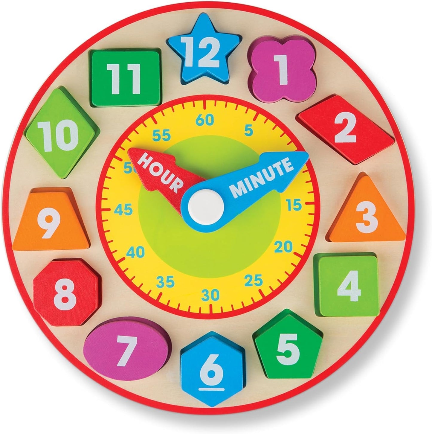Melissa & Doug Shape Sorting Clock - Wooden Educational Toy | Learn To Tell Time Clock Toy For Kids 3+