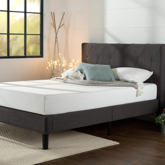 Zinus Full Bed Frame - Shalini Upholstered Platform Bed Frame with Full-Sized Headboard - Wood Slat Support, Easy Assembly, No Box Spring Needed, Underbed Storage Space, Dark Grey, Full Size
