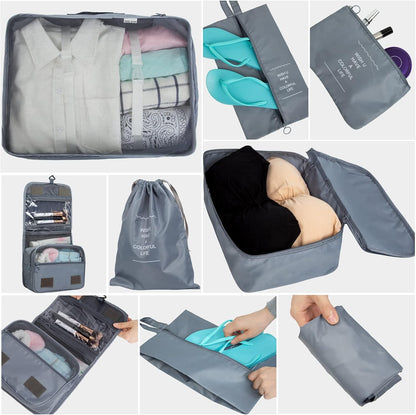11 Pieces Travel Organizer Suitcase Set, Packing Cubes, Travel Organizer for Space-Saving Suitcases for Clothes Shoes Underwear Cosmetics (Grey)