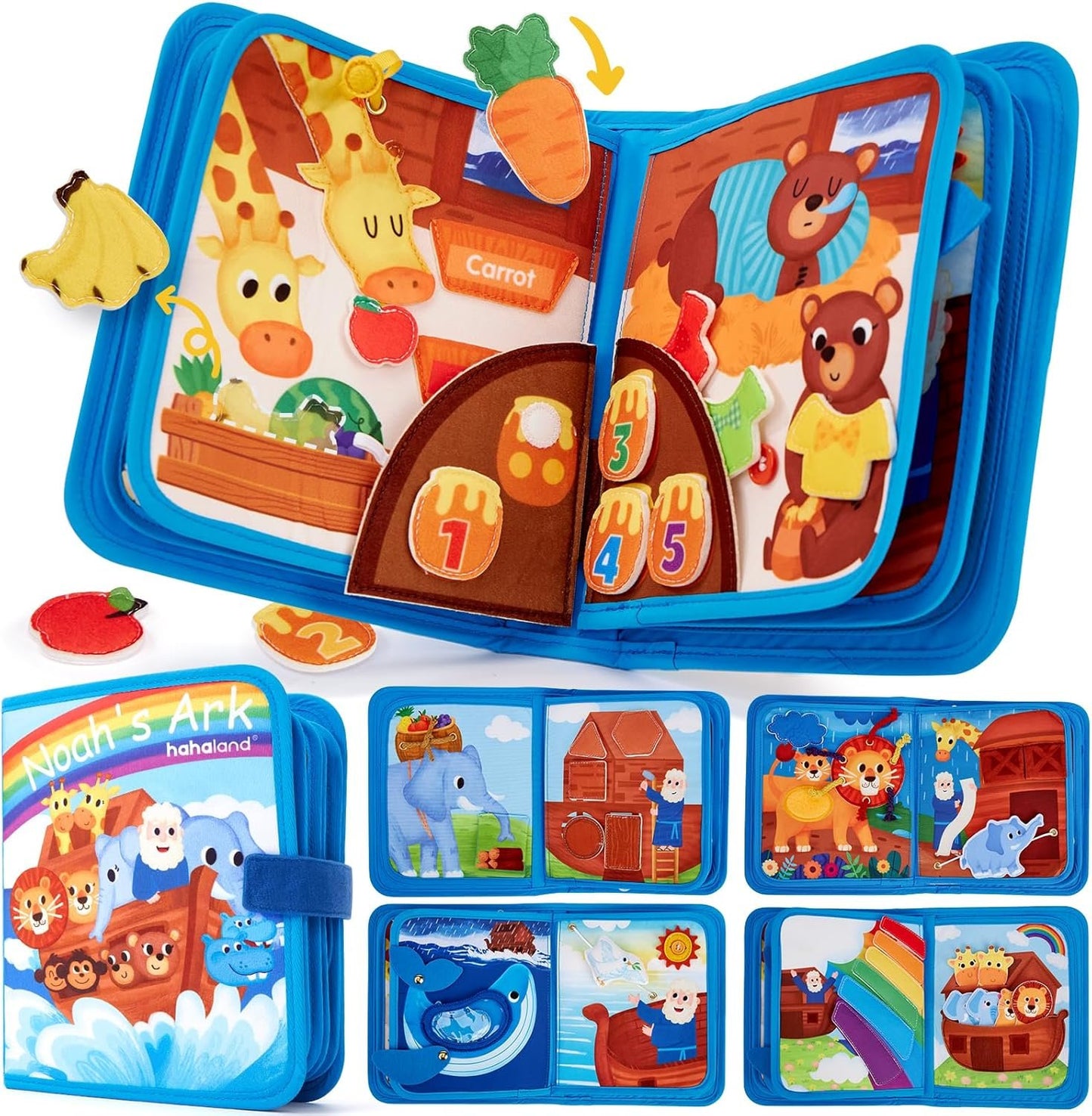 hahaland Busy Book for Toddlers 1-3 - Noah's Ark Montessori Toddler Busy Board - Quiet Book Educational Toddler Toys for 1 2 3 Year Old Boy Girls Gifts, Early Learning, Self-Exploration Travel Toys