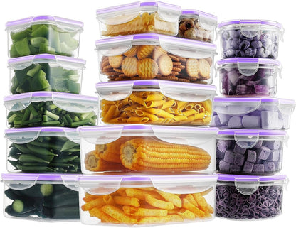 HOMBERKING 32 Pieces Food Storage Containers Set with Snap Lids (16 Lids + 16 Containers), Meal Prep Airtight Plastic Containers, BPA-Free Lunch Containers for Kitchen, Pantry, Home, Purple