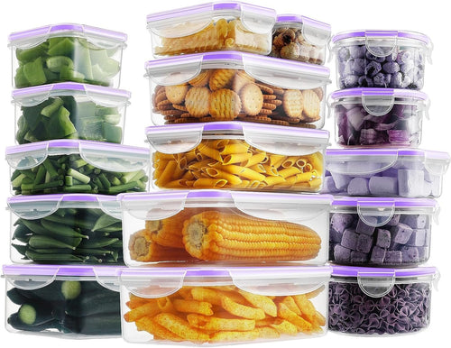 HOMBERKING 32 Pieces Food Storage Containers Set with Snap Lids (16 Lids + 16 Containers), Meal Prep Airtight Plastic Containers, BPA-Free Lunch Containers for Kitchen, Pantry, Home, Purple