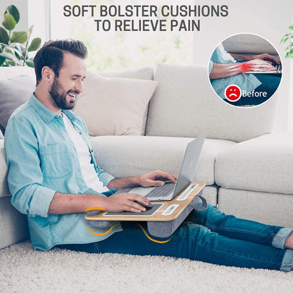 LORYERGO Lap Desk - Lap Laptop Desk Fits for 17 Inch Laptop, Lap Desk with Cushion & Wrist Rest, Laptop Lap Desk w/Mouse Pad & Cellphone Slot, for Couch & Bed, Home & Office