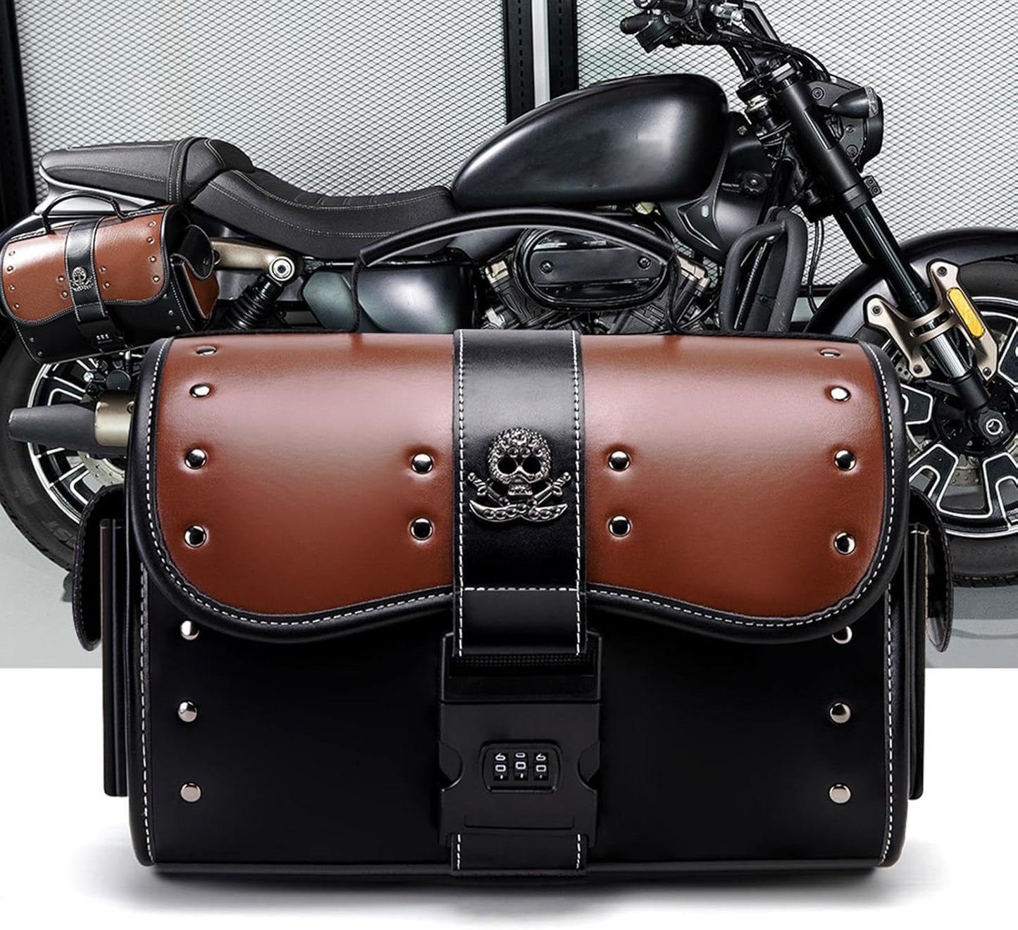 Mimoqk Motorcycle Gear Storage Bag, Leather Front Tool Organizer, Easy Mount Design, Waterproof Saddle Pouch for Touring, Camping, Outdoor Riding, Travel, 13,39 x 7,48 x 9,45 pollici