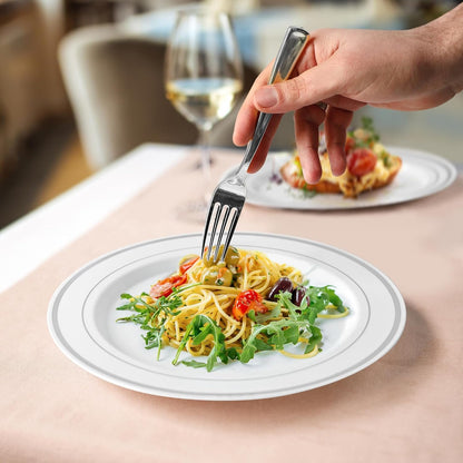 SETUP [300 Count] Disposable Silverware, Silver Combo Cutlery - 100 Forks, 100 Spoons, 100 Knives - Heavy Duty, and Durable Silver Silverware Great for Parties, Events, and Everyday use