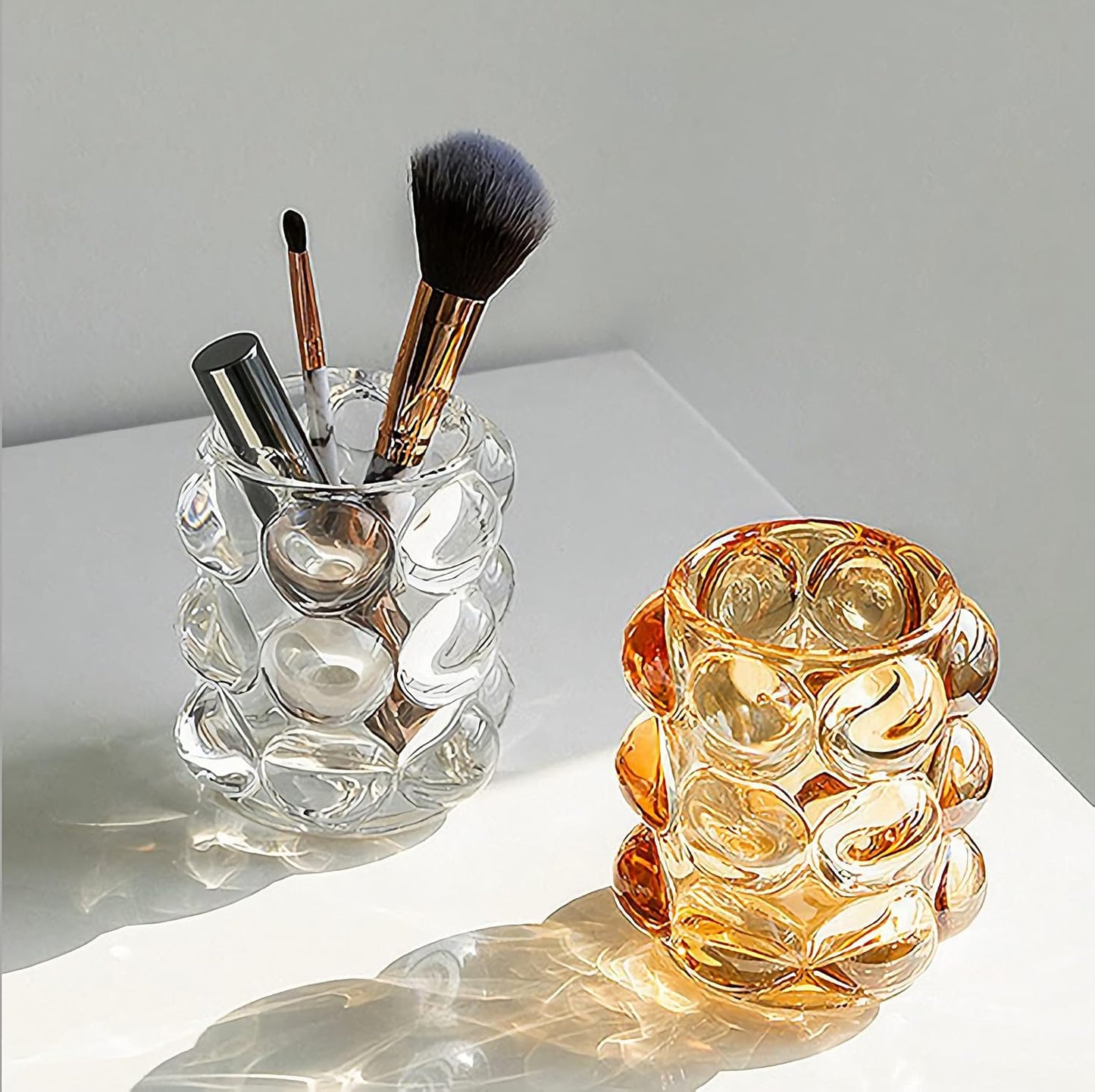 Pen Pencil Container Multi-Purpose Bubble Design Glassware Comb Makeup Brush Holder Office Desk Accessories Storage Cosmetic Tools Organizer Cup (Clear)