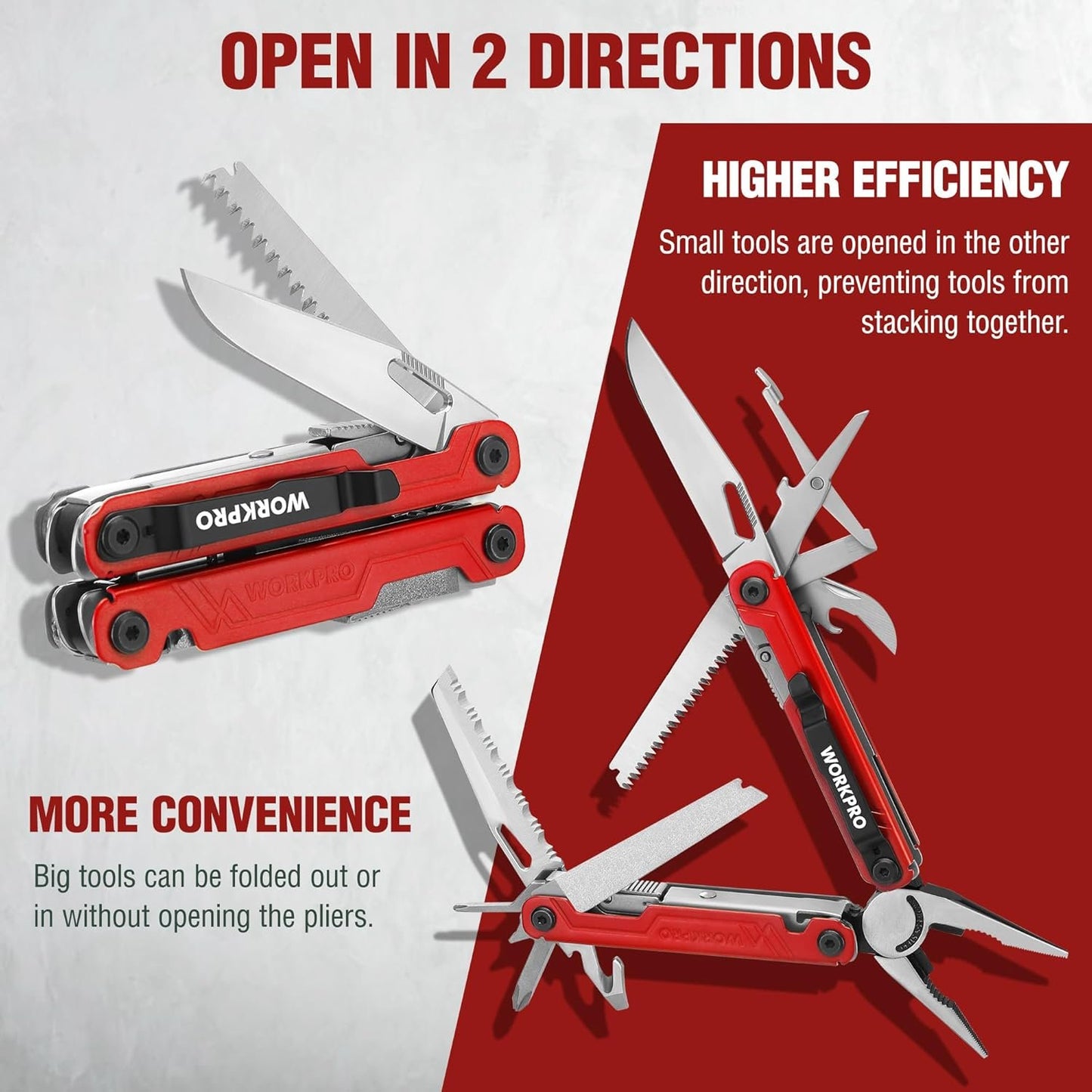 WORKPRO 18-in-1 Multi Tool Pliers, Stainless Steel EDC Multitool with Pocket Knife, 2 Safety Locks, Belt Clip and Oxford Pouch, Multipurpose Utility Multiuse Tool for Camping Outdoor Activities